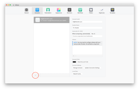To add an account, click on the plus icon at the bottom of the screen.
